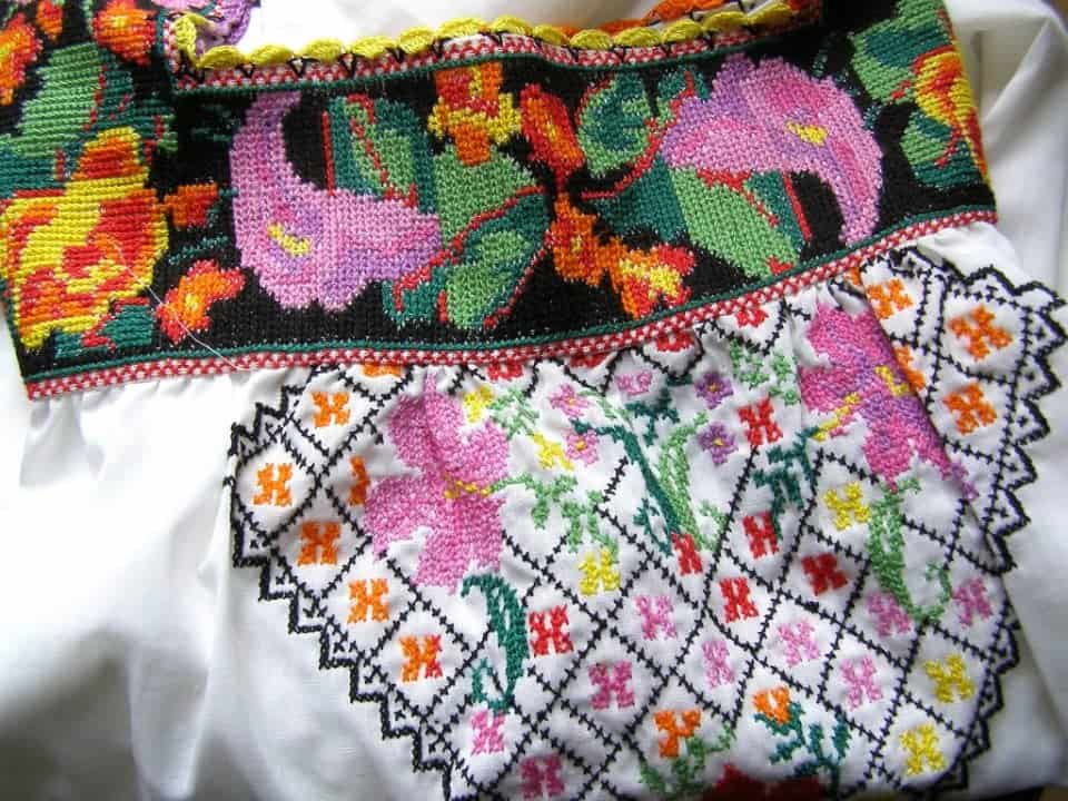 close up of Mexican embroidery this is a cross stitch pattern