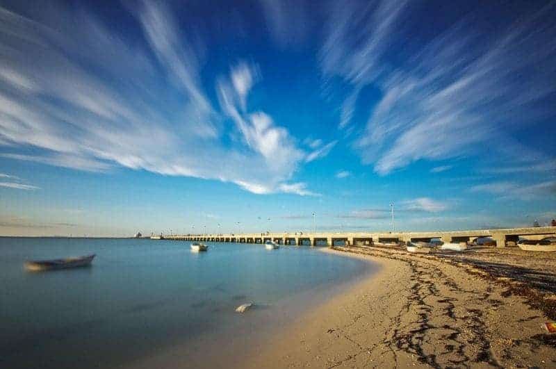 view of the pier and the malecon in Progreso Mexico