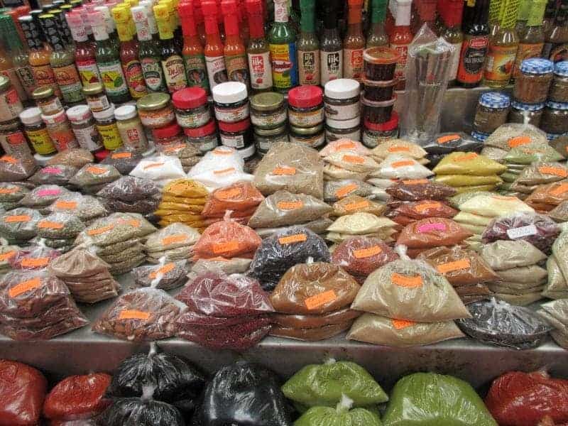 herbs and spices inside the Lucas Galvez Market in Merida