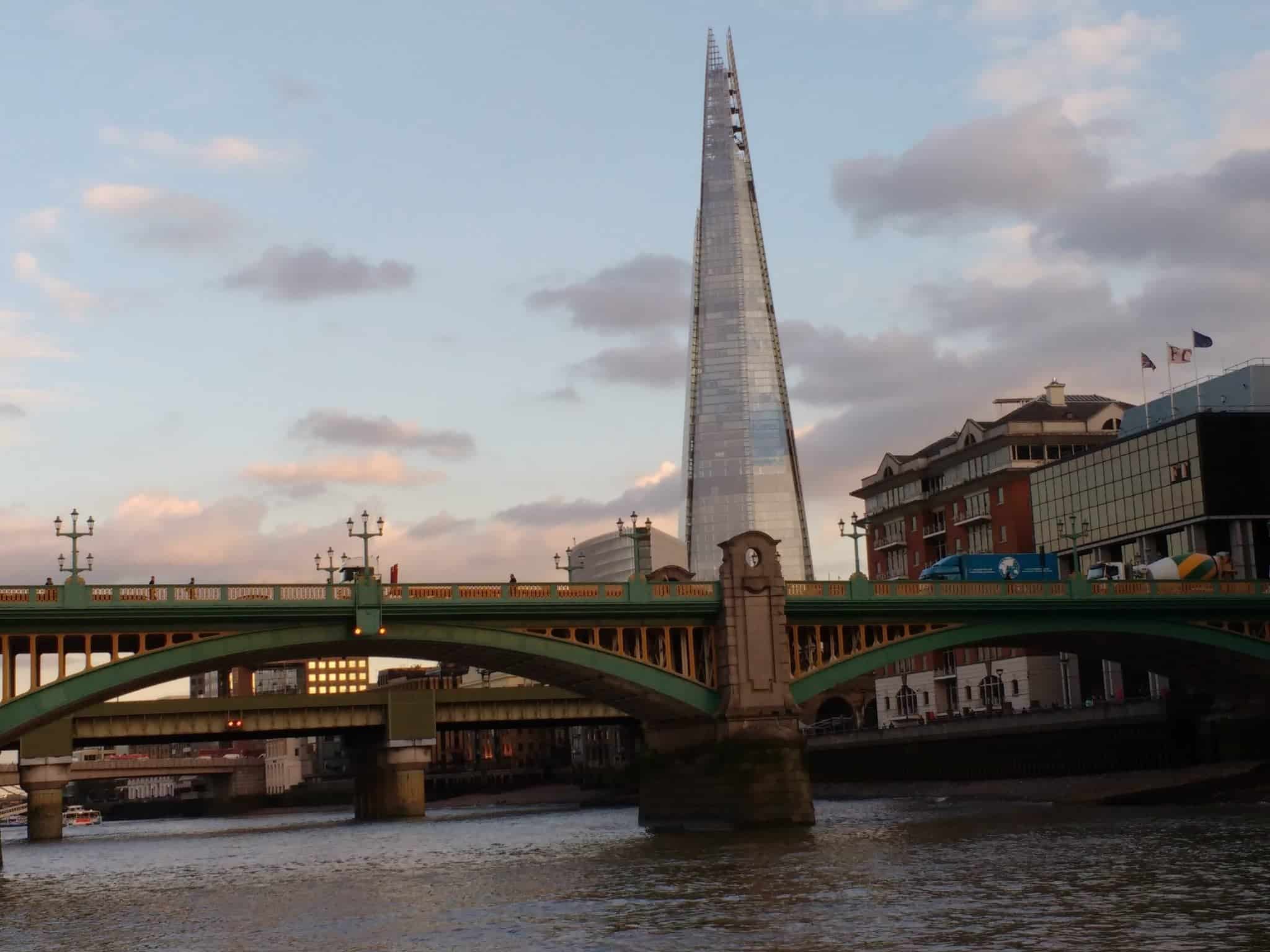 view of the shard from the River Thames