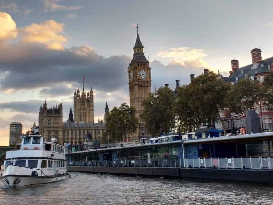 a river cruise view of Big Ben and the Houses of parliament from the London Eye