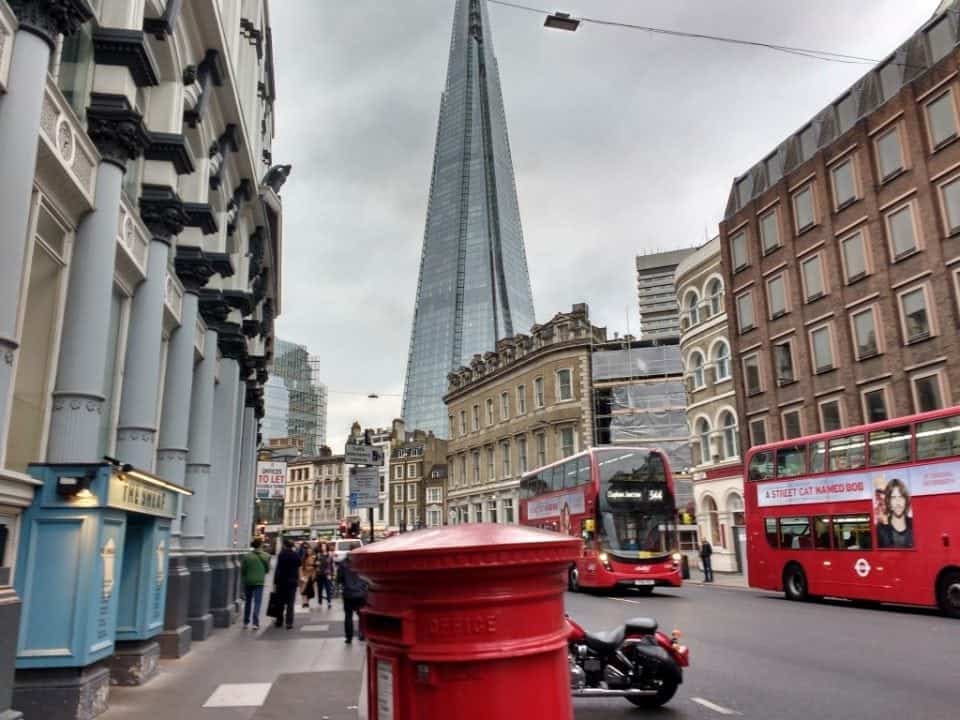 view of the Shard from Borough Market bus stop