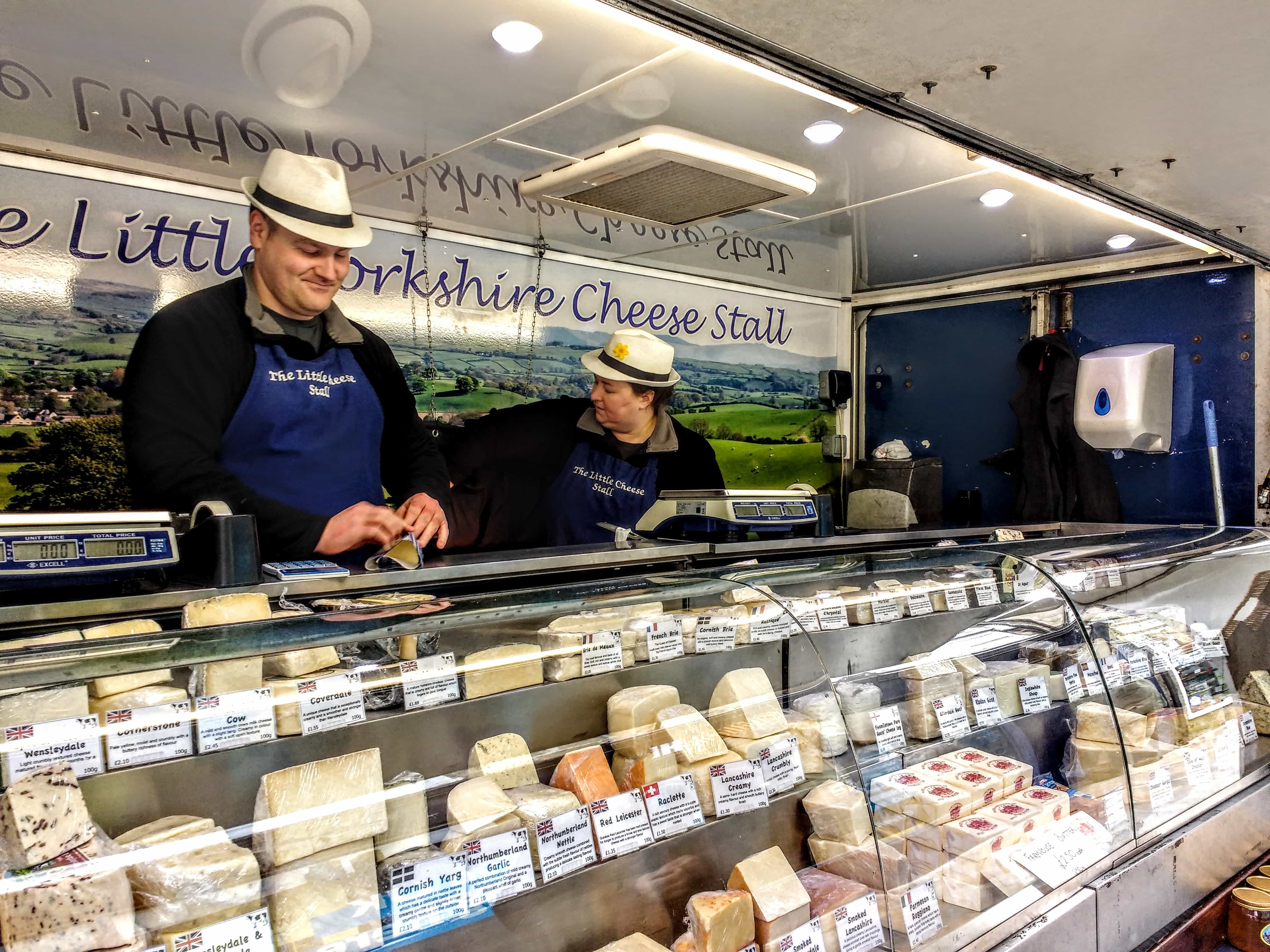 Yorkshire cheese for sale in a Yorkshire market town