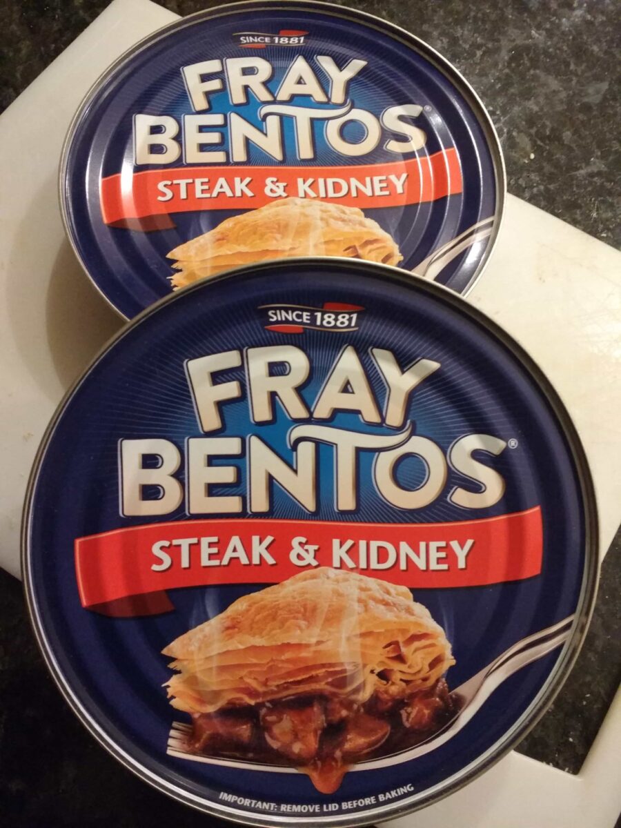 Fray Bentos steak and kidney pie with cheesy potato gems and