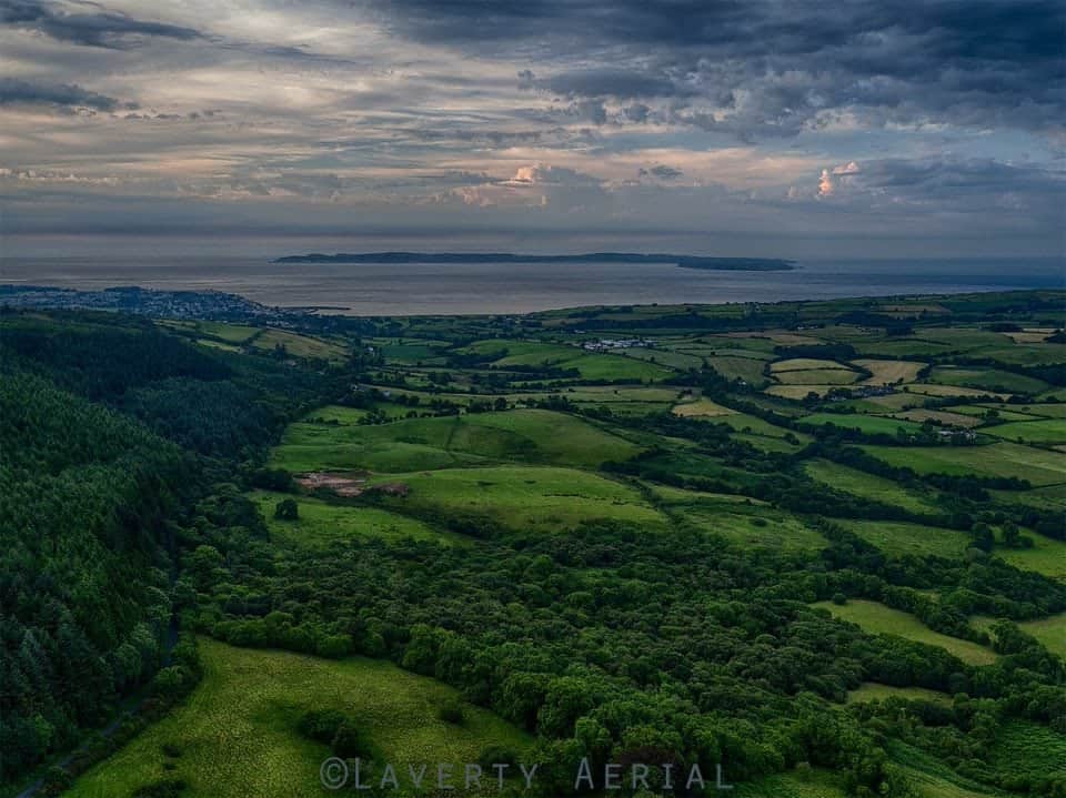 A drone shot of the Glens of Antrim