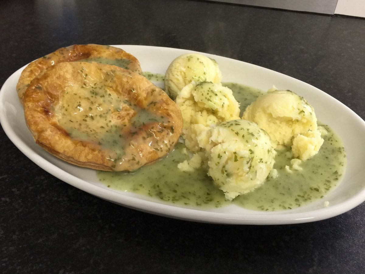 pie mash and liquor a plate of traditional British foods eaten in the east end