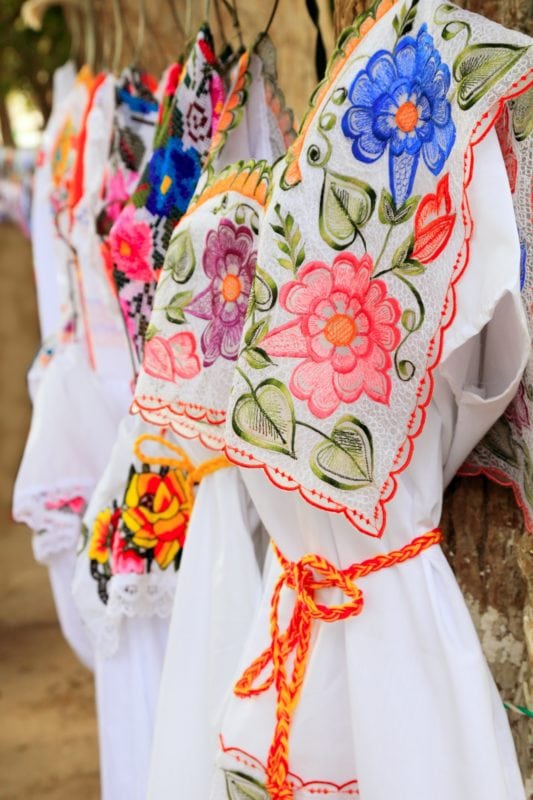 White dresses with Mexican embroidery