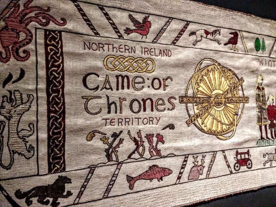 The first panel of the Tapestry spells out the Northern Ireland Game of Thrones Territory