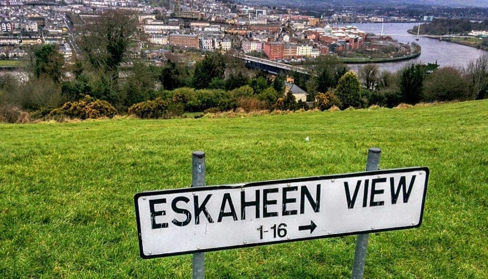 Eskaheen view from Waterside In Derry - view of the Peace bridge and the city of Derry