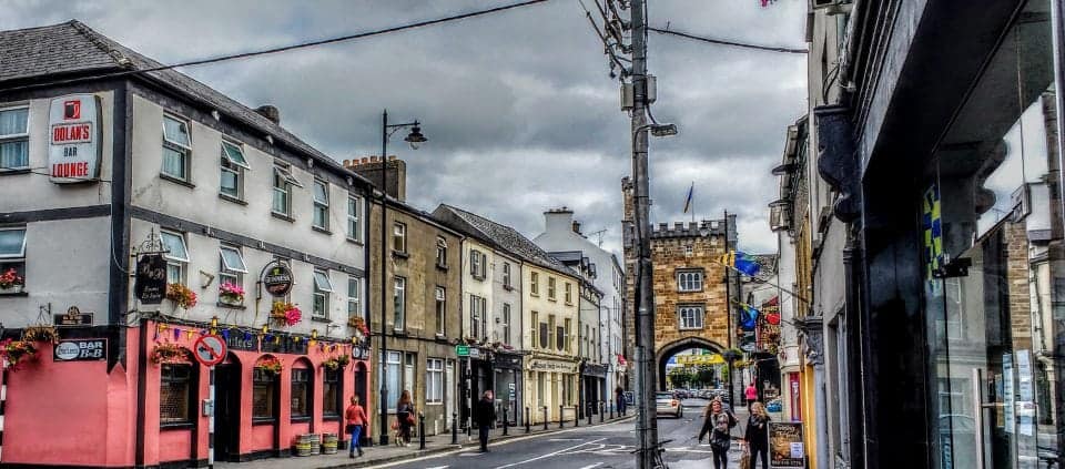 be ready for rainstorms if you are visiting Ireland, cheap umbrellas can be bought in every pound or euro shop. This is a shot of Clonmel a small Irish town with a storm moving in