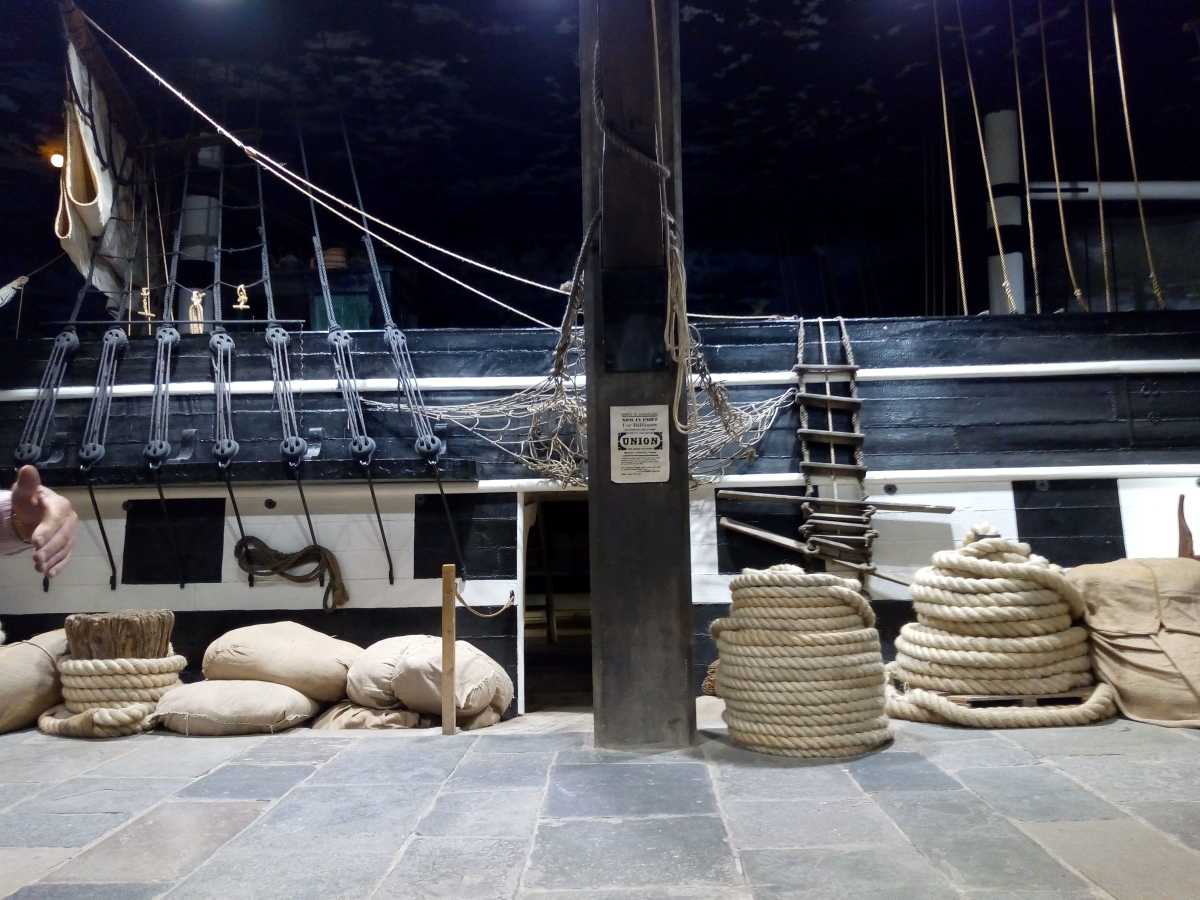 Famine Ship replica in the Ulster American Folk Park in Omagh you walk through the ship to an Irish village
