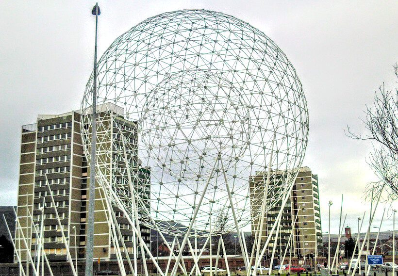 A giant wire ball sculputure in Belafast nickname the Balls on the Falls