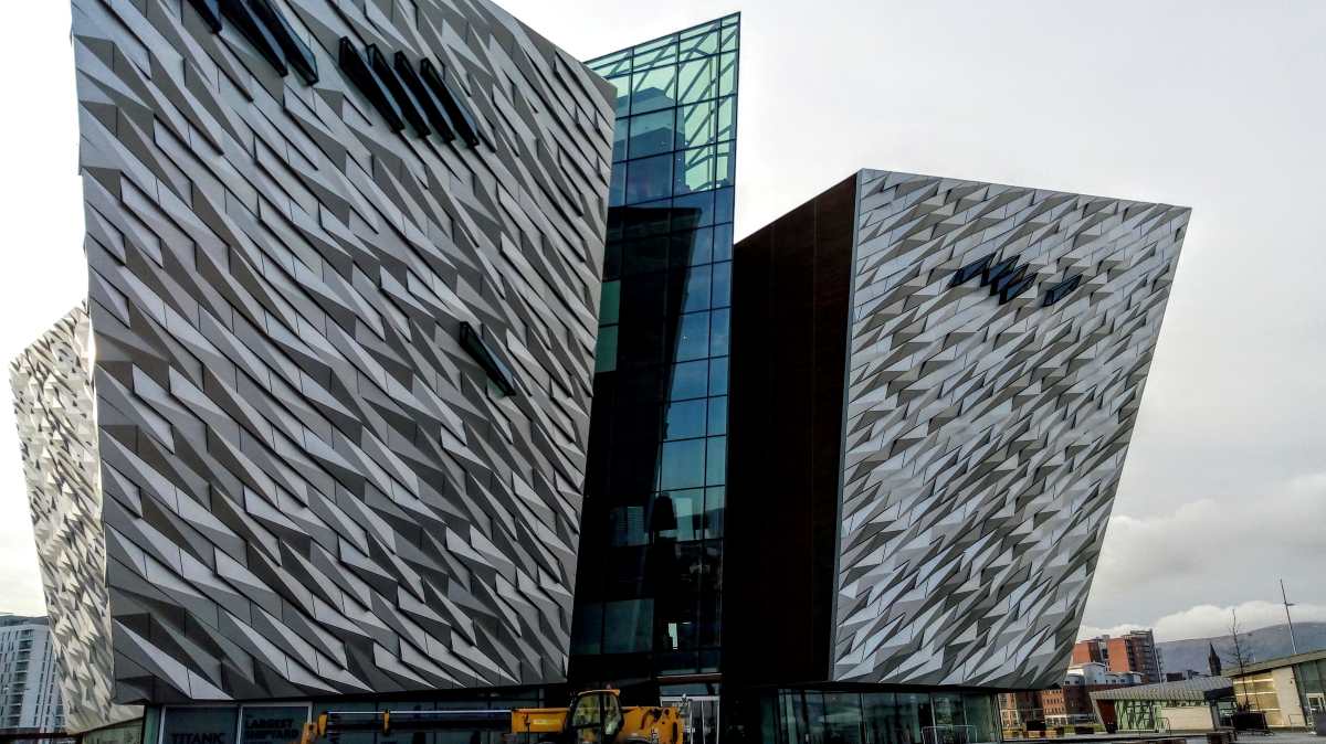 Titanic Belfast a ship shaped bright silver building holds the Titanic Exhibition in Belfast