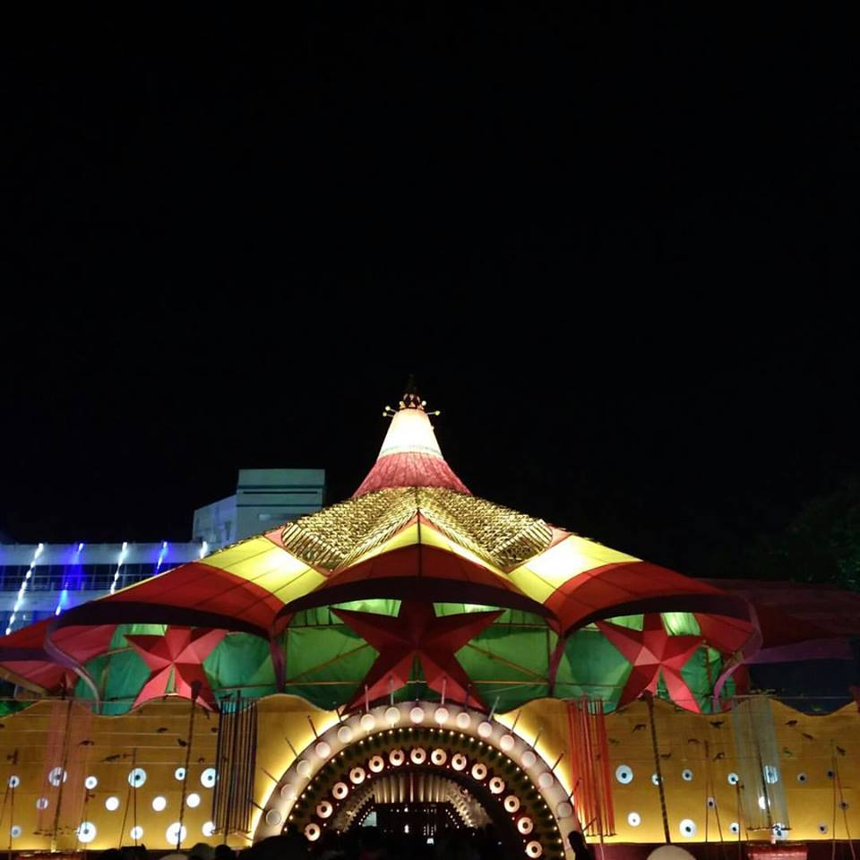 A temple all lit up for Diwali Winter Celebrations