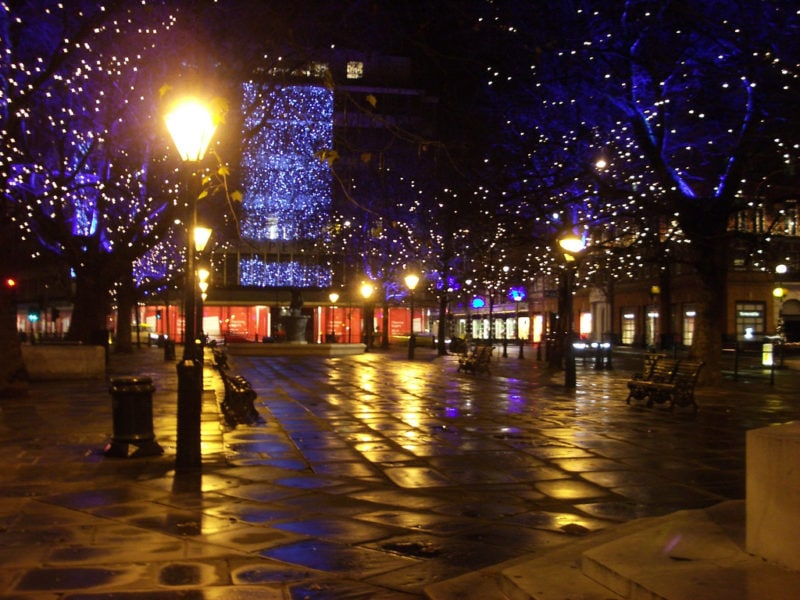 A decorated Sloane Square at Christmas time in London