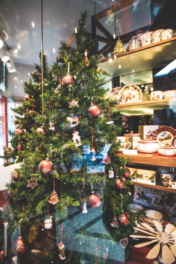 a decorated Christmas tree in the shops in Belfast