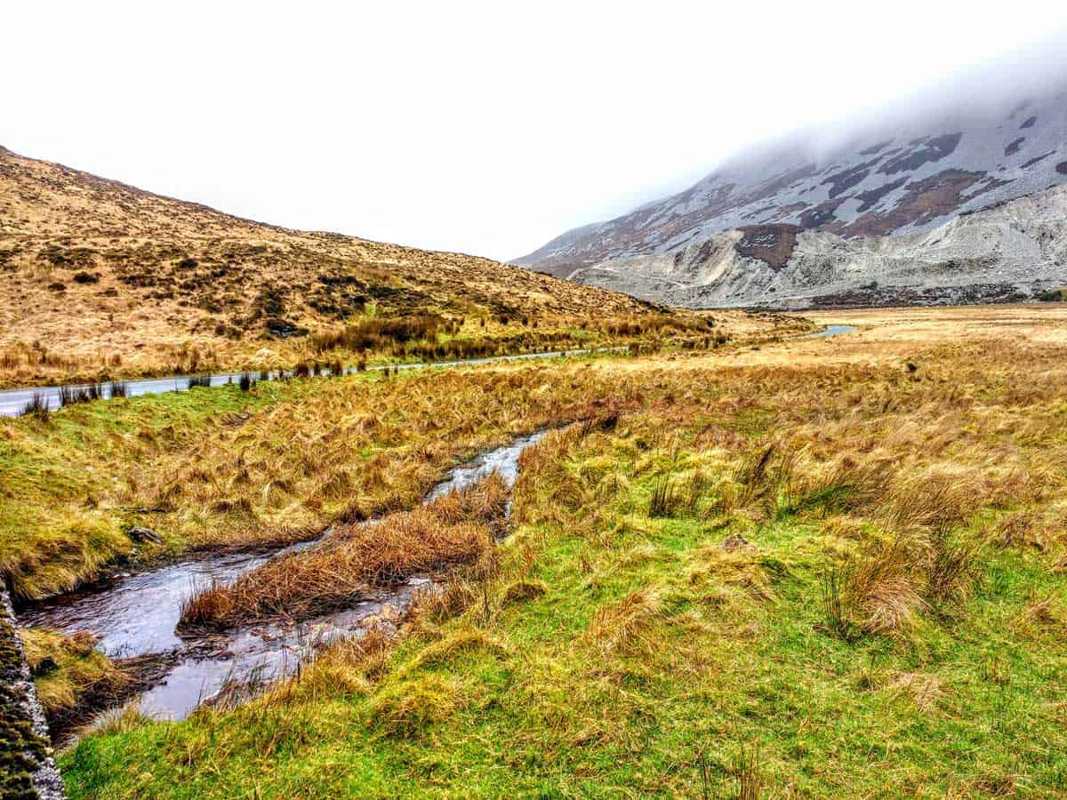 a view of the bogs and the mountains in the distance in Glenveagh National Park Ireland