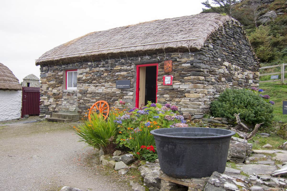 a small stone cottage in the folk village of Glencolmcille