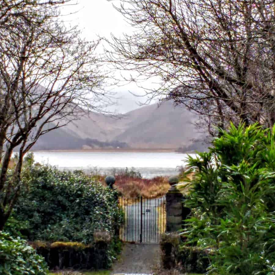 views of the Veagh Lock and mountains from Glenveagh Castle grounds