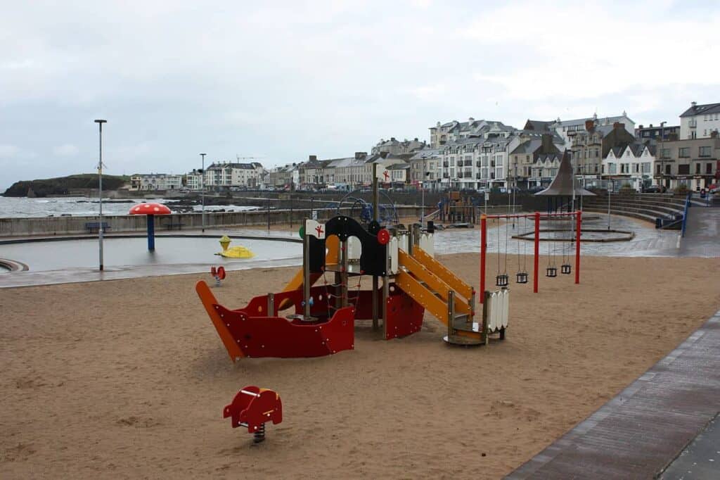 The beach at Portstewart  strand a yellow sand and childrens play toys on the beach