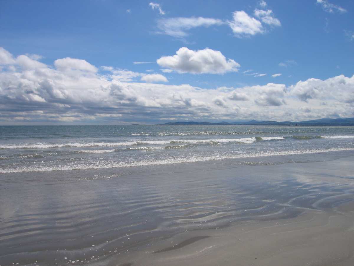 A large stretch of Dollymount Strand beach