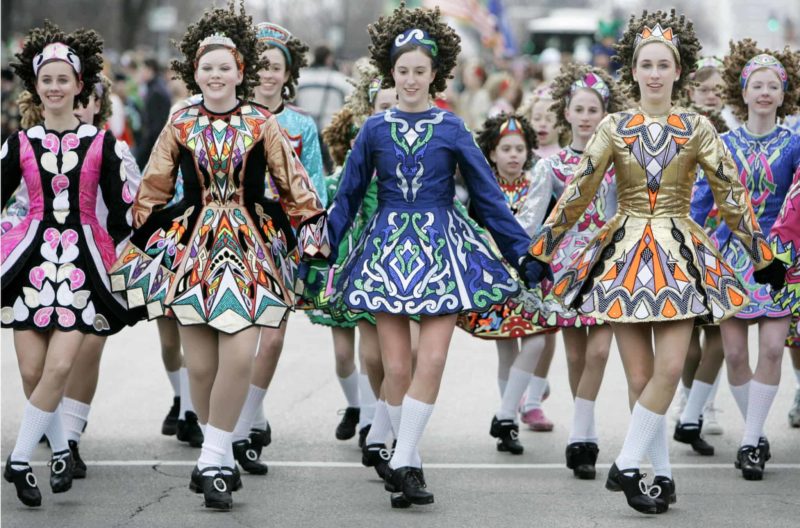 Members of the Sheila Tully School of Irish Dance perform Saturday, March 17, 2007, during the 52nd Annual Chicago St. Patrick's Day Parade. (AP Photo/M. Spencer Green)