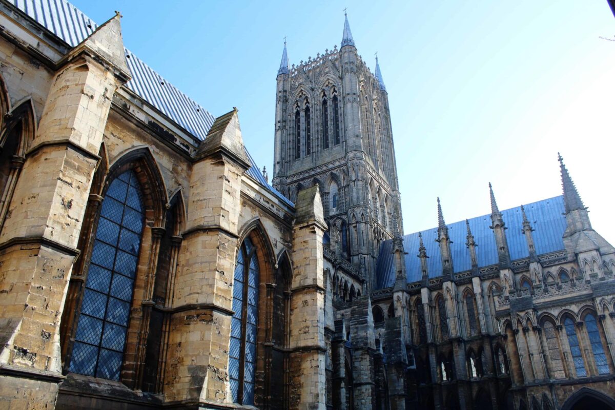 The beautiful gothic Lincoln Cathedral, with it spires and delicate lacework architecture.