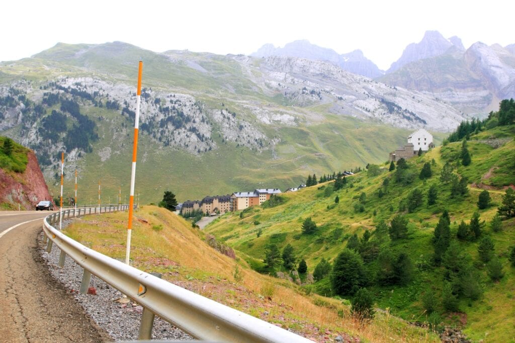 Canfranc Village and Pyrenees mountains in spain from  road