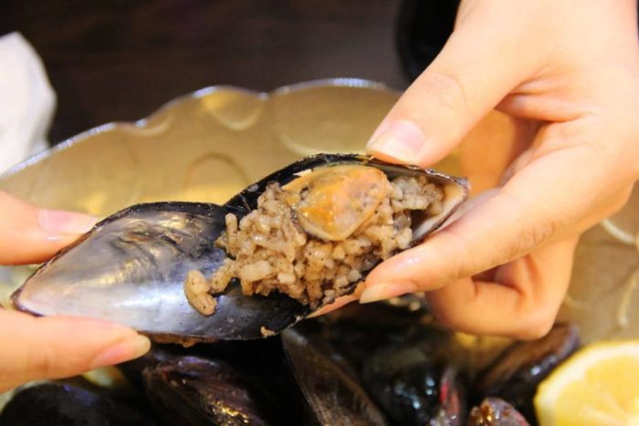 Turkish food, mussels and rice