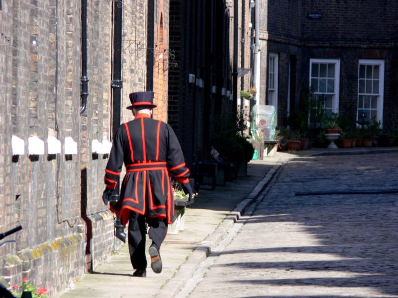 a Beefeater inside the Tower of London