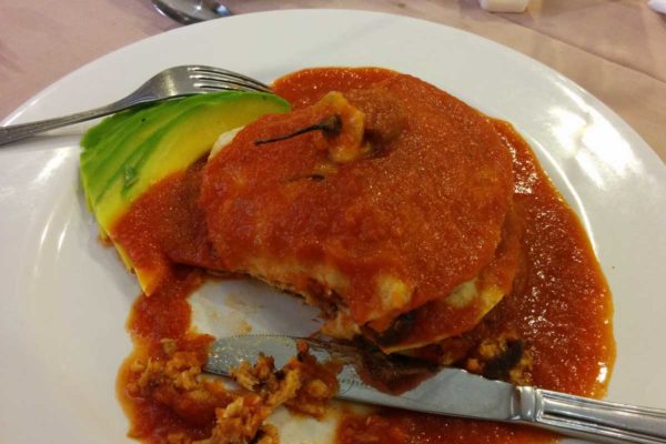 Campeche specials of Pan de Cazón which is not shark fish but a really stinky fish served on corn tortillas with a tomato sauce and avocado on the side.