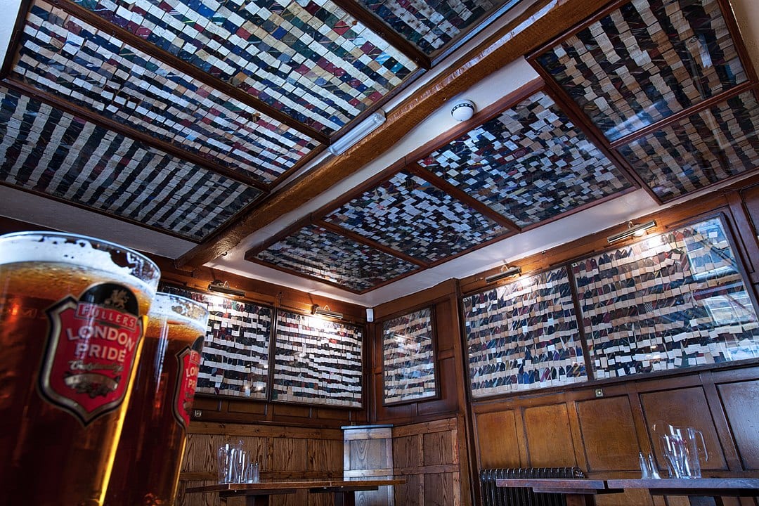 The Bear Inn in Oxford has a ceiling covered with bits of ties cut off the guests 