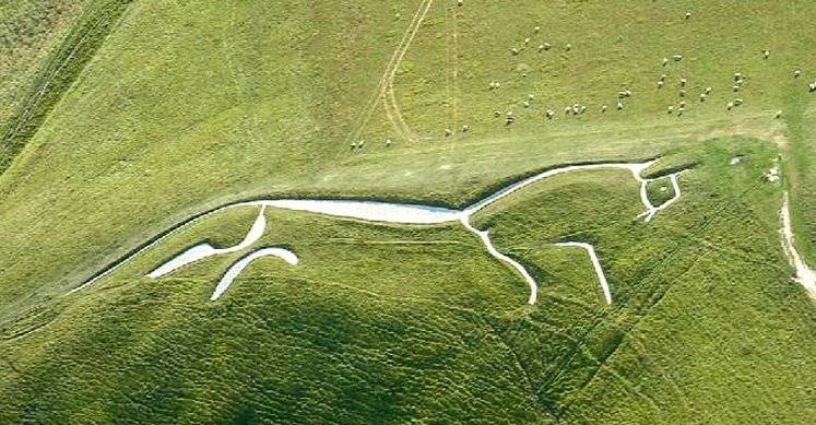 arial view of the White Horse of Uffington