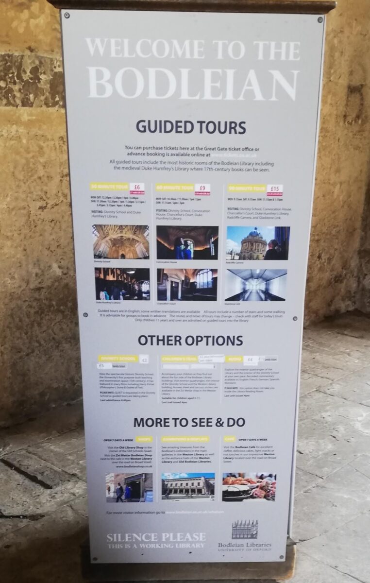 Bodleian tours sign