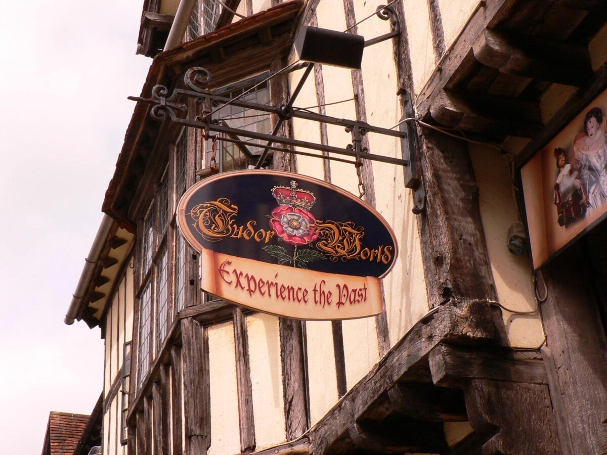 Tudor World sign in Stratford upon Avon