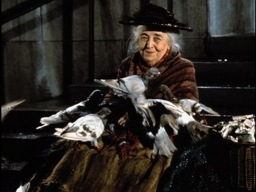 The old lady who feeds the birds at St. Paul's Cathedral from the Mary Poppins movie.