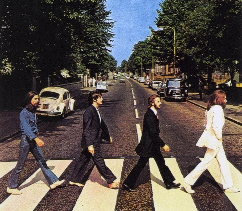 original shot of the Beatles crossing Abbey Road in London