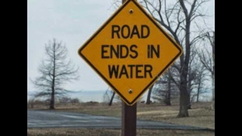 Road ends in bog sign.