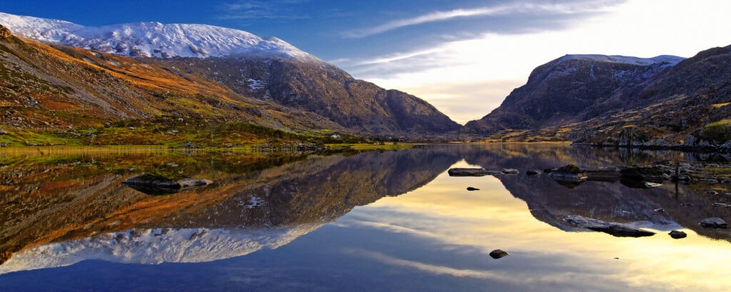 Gap Of Dunloe, Co.Kerry, Ireland reflected in still waters of Auger Lake