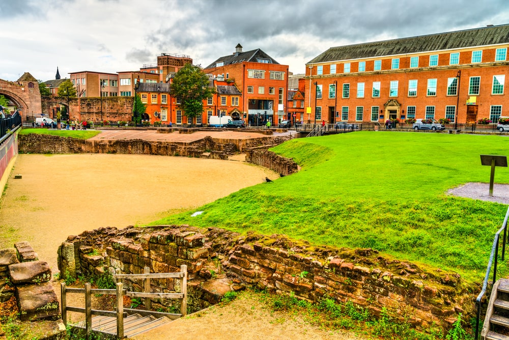 Ruins of the Roman amphitheatre in Chester - Cheshire, England