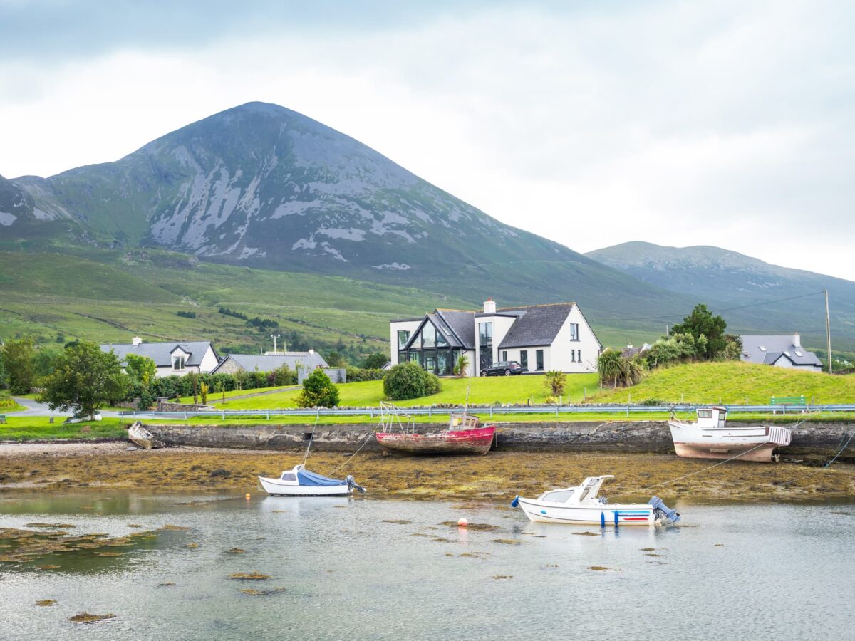 A small fishing harbour in Clew Bay, near Westport in County Mayo, Ireland.