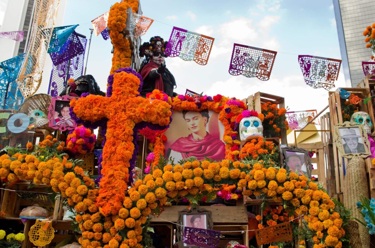 Mexico City, Mexico - October 29, 2016 : Day of the dead parade in Mexico city. The Day of the Dead is one of the most popular holidays in Mexico.