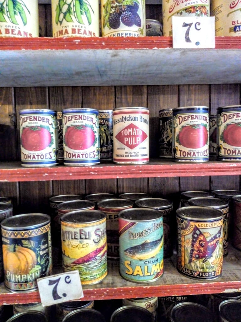 A display of tinned goods found in the New World at the Ulster American Folk Park 