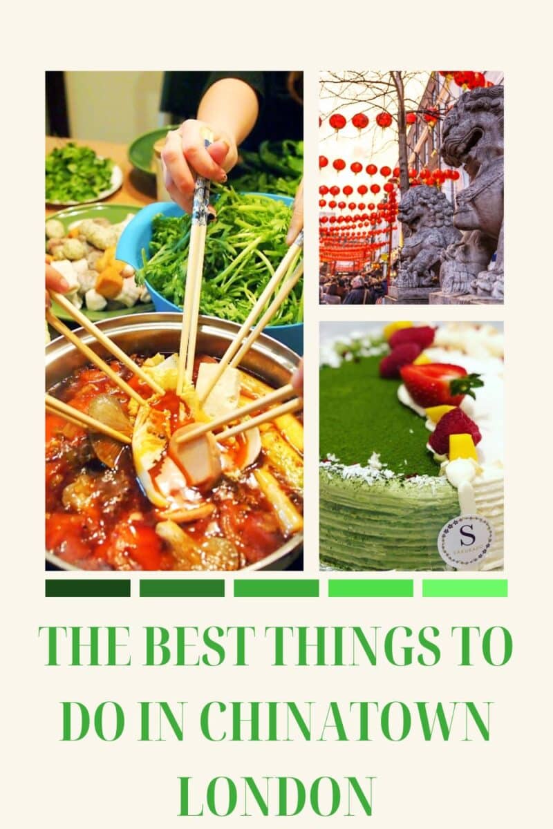 Collage of Chinatown activities, including dining on Chinese hotpot, exploring decorated streets, and sampling desserts, with a caption "the best things to do in Chinatown.