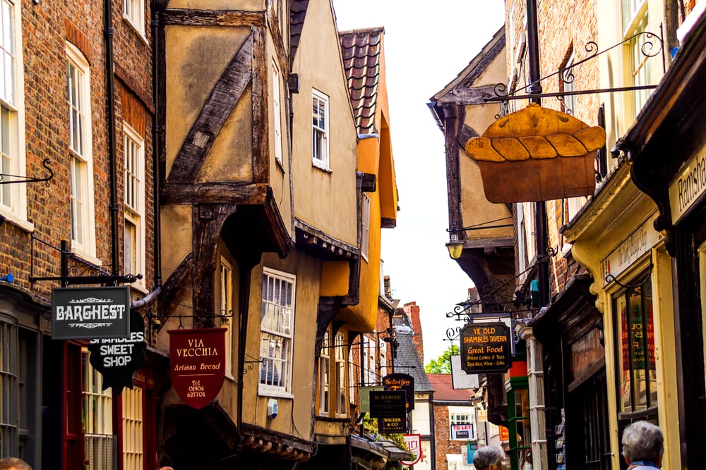 The Shambles in York, beautiful, old architecture in York, England, United Kingdom, 2015