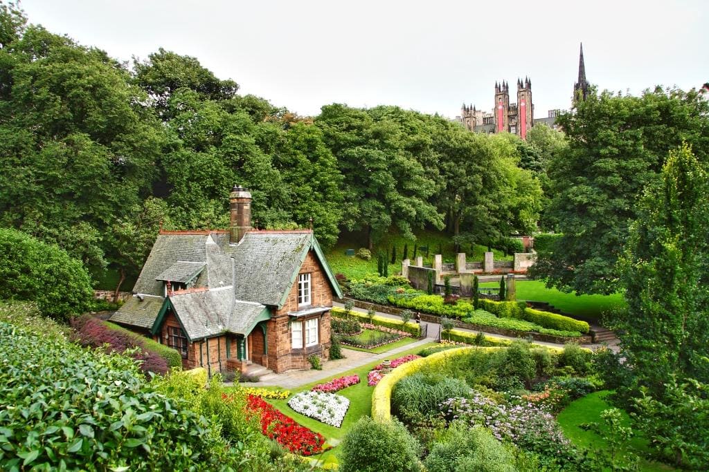Idyllic house at Princes Street Gardens, Edinburgh. Scotland.