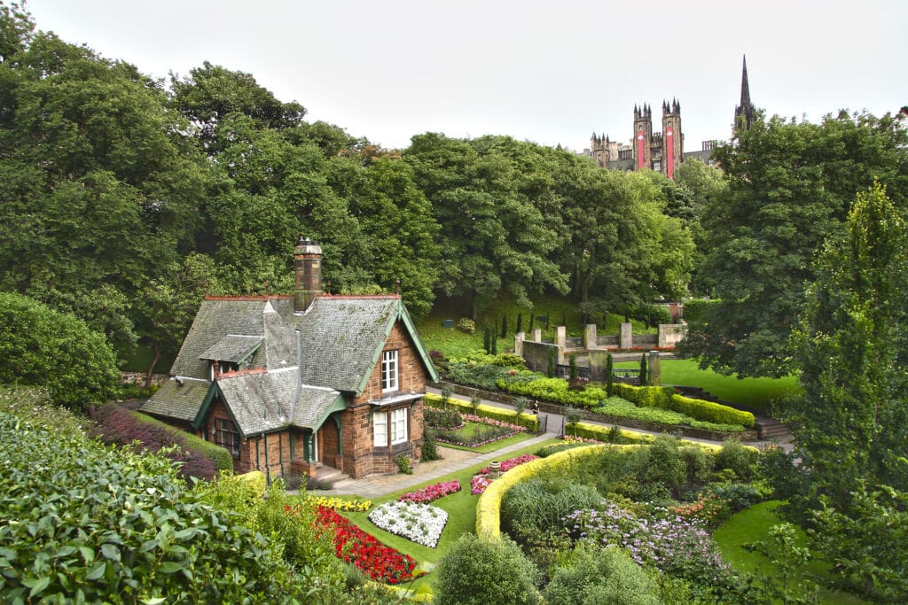 Idyllic house at Princes Street Gardens, Edinburgh. Scotland.