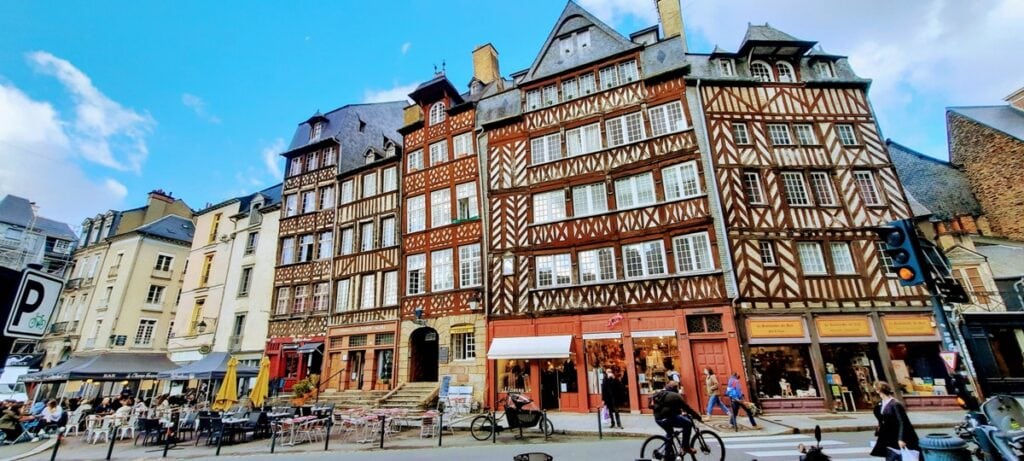 Half-timbered houses in the old town of Rennes France