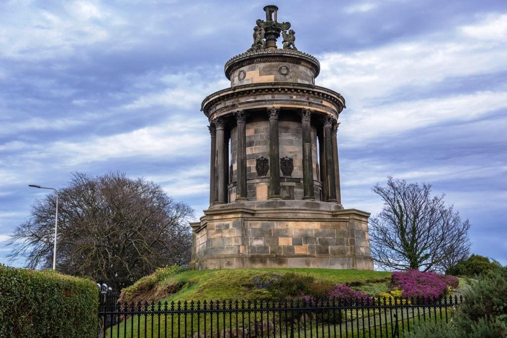 Monument deticated to Robert Burns in Edinburgh city, Scotland, UK