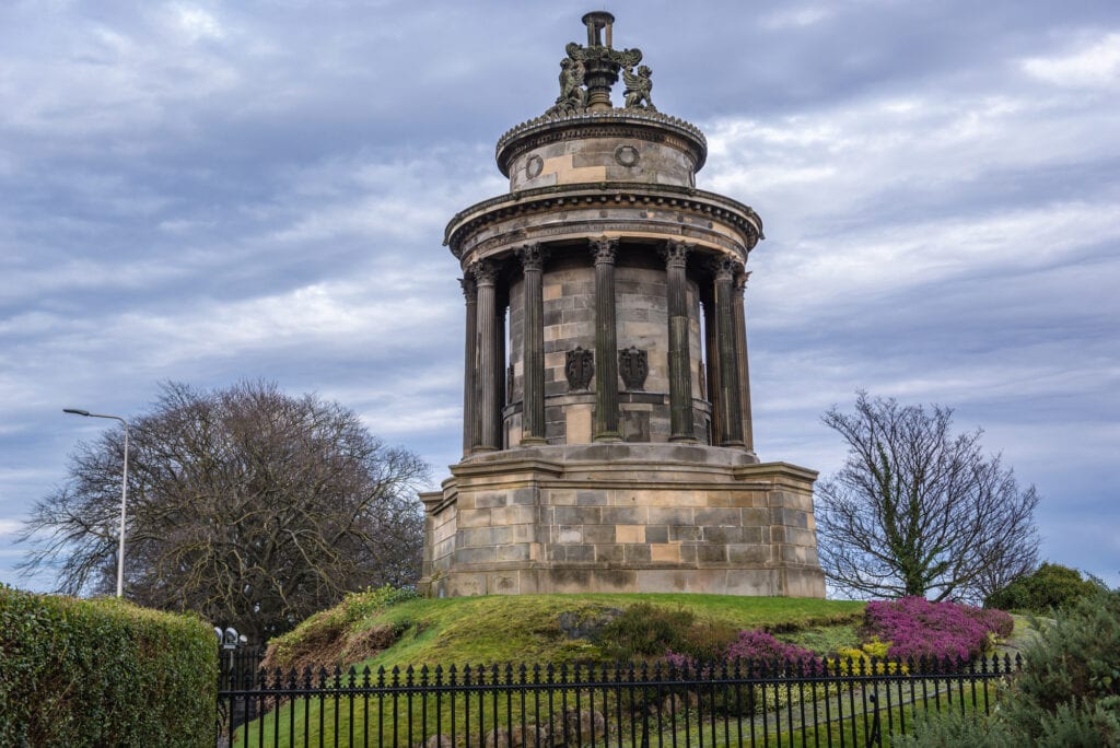 Monument deticated to Robert Burns in Edinburgh city, Scotland, UK